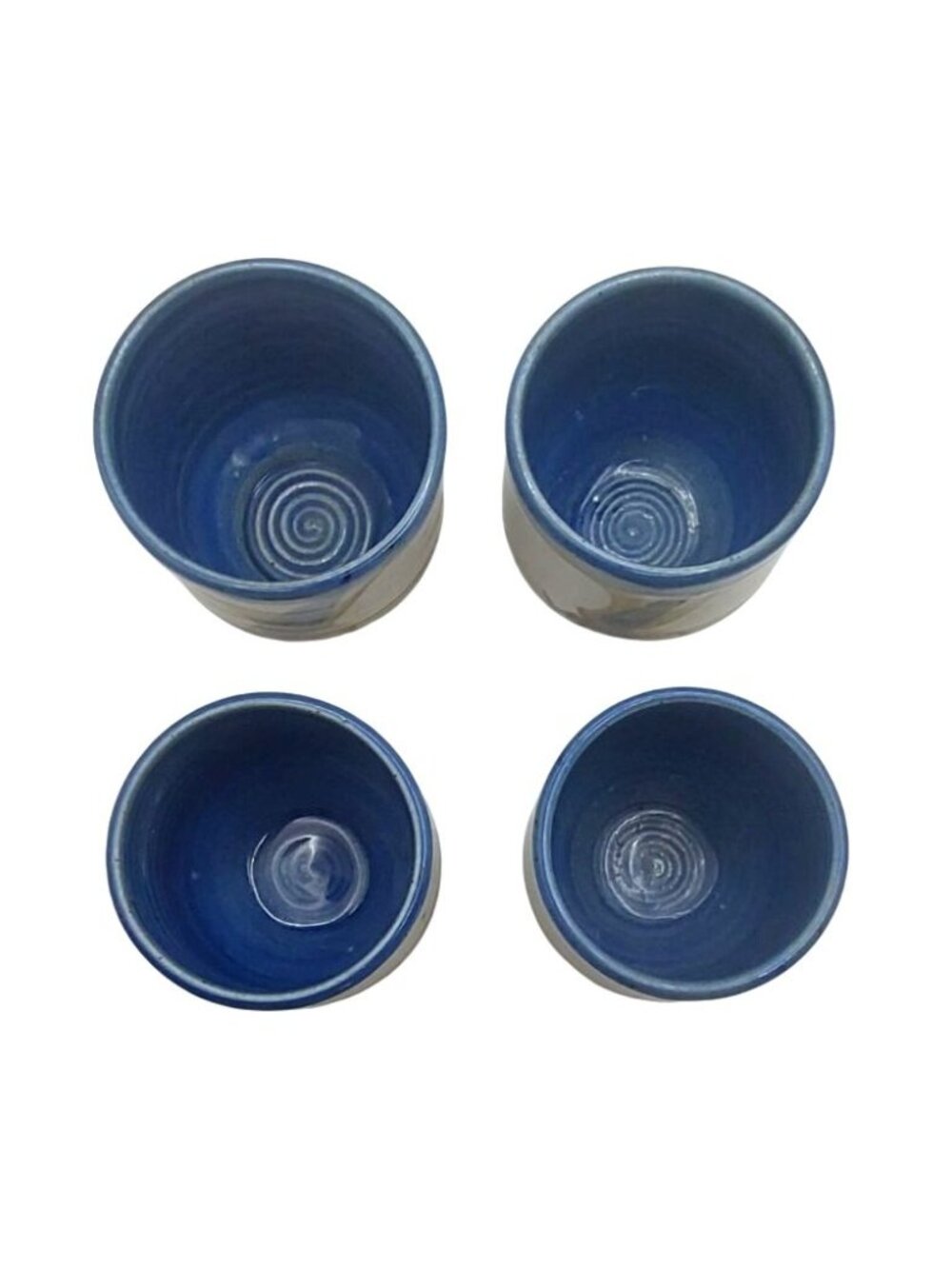Vintage Japanese Studio Pottery Hand Thrown Tea Cups Set Of 4 Blue & Brown Glaze - Picture 4 of 8